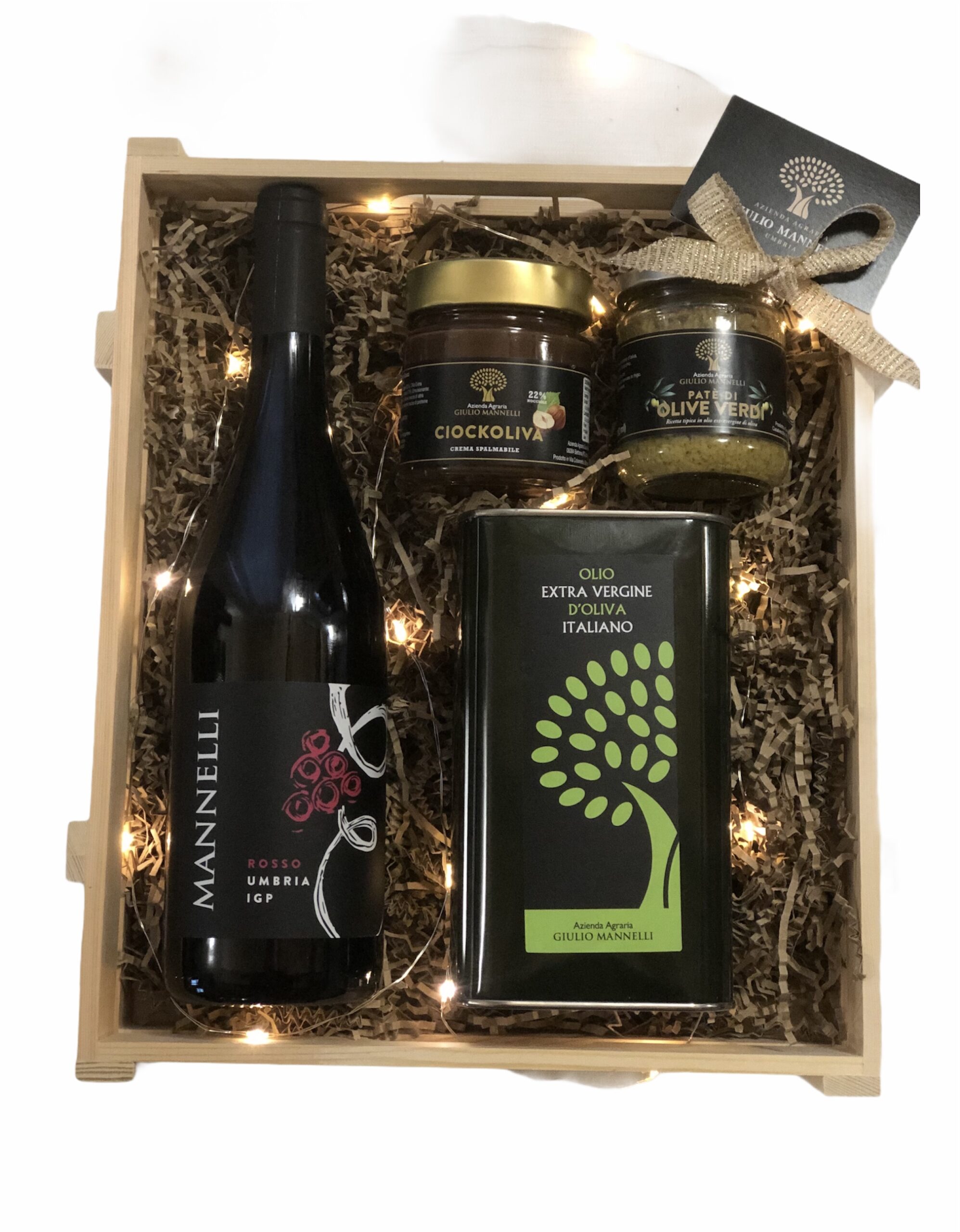 Confezione Regalo 1 Vino Rosso + 1 Lt Olio + 1 Paté + 1 Ciockcacao